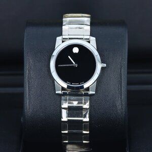Movado Vizio 25mm Ladies 0606681, Black Museum Dial - Stainless Steel Bracelet